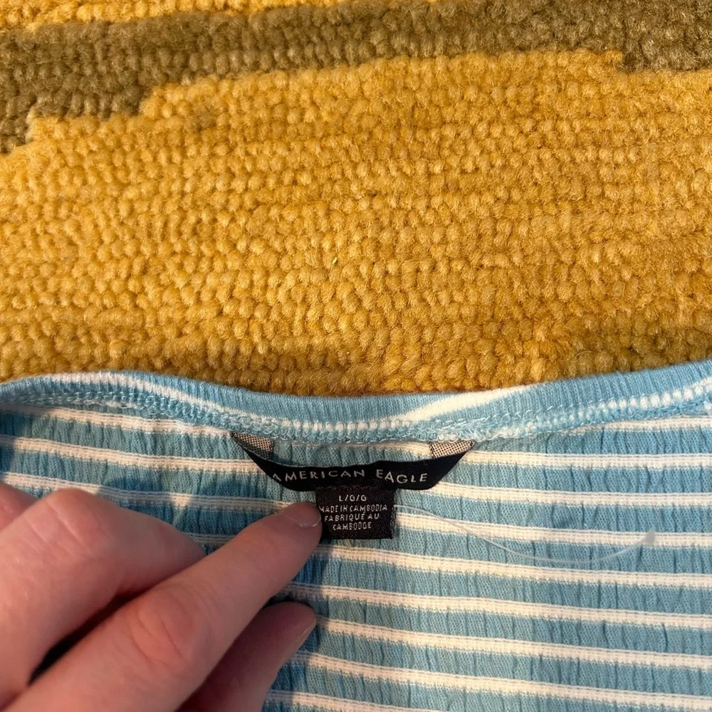 NWOT American Eagle Strapless Tube Top Cropped Blue White Stripes Size Large
